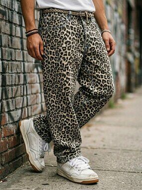 BDG Urban Outfitters Leopard Print Skate Fit Jeans Mens 34 Neutral Aesthetic